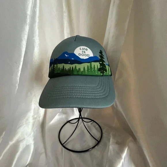 NWT LIFE IS GOOD HERE COMES THE SUN BLUE TRUCKER HAT SNAP BACK CLEAN - Picture 1 of 7